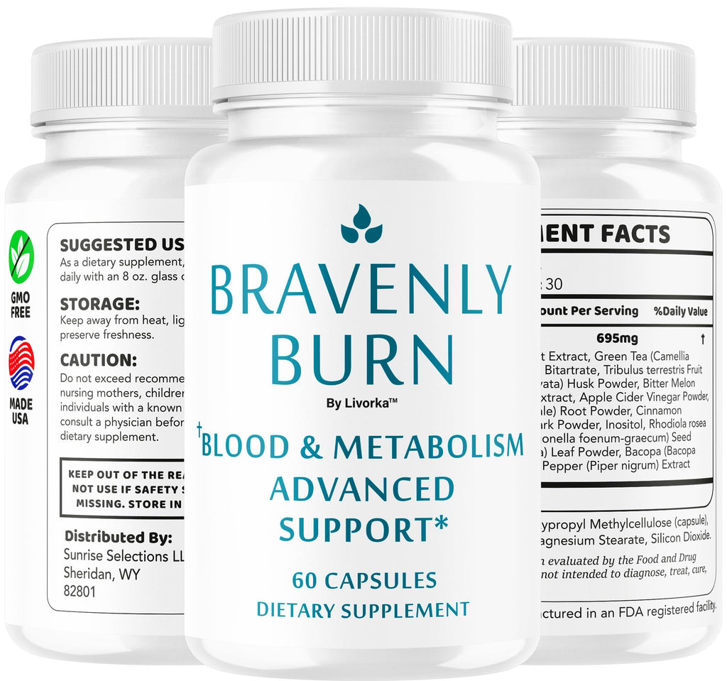 Bravenly Burn Pills - Official BravenlyBurn Capsules Supplement Support Premium Advanced Formula All Natural Digestive Support for Gut Health Overall & Wellness, 60 Capsules for 1 Month
