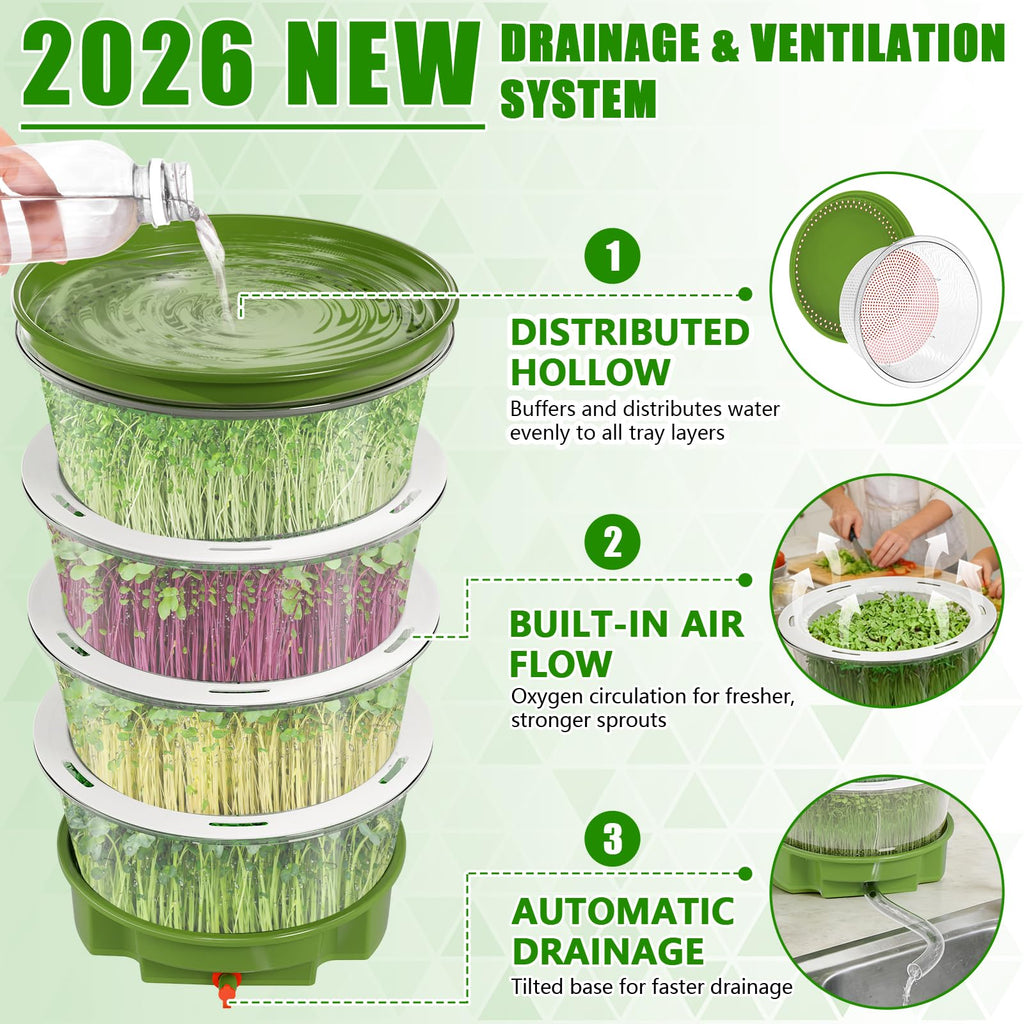 4 Tier Stackable Sprouts Growing Kit with Drain Hose, Microgreens Trays