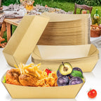 MotBach 100 Pack 5LB Extra Large Paper Food Boats Trays Disposable Paper Boat, Heavy Duty Kraft Food Serving Tray Boat Basket for Snack Popcorn Sandwich Burger Taco BBQ Dessert Fries Nacho