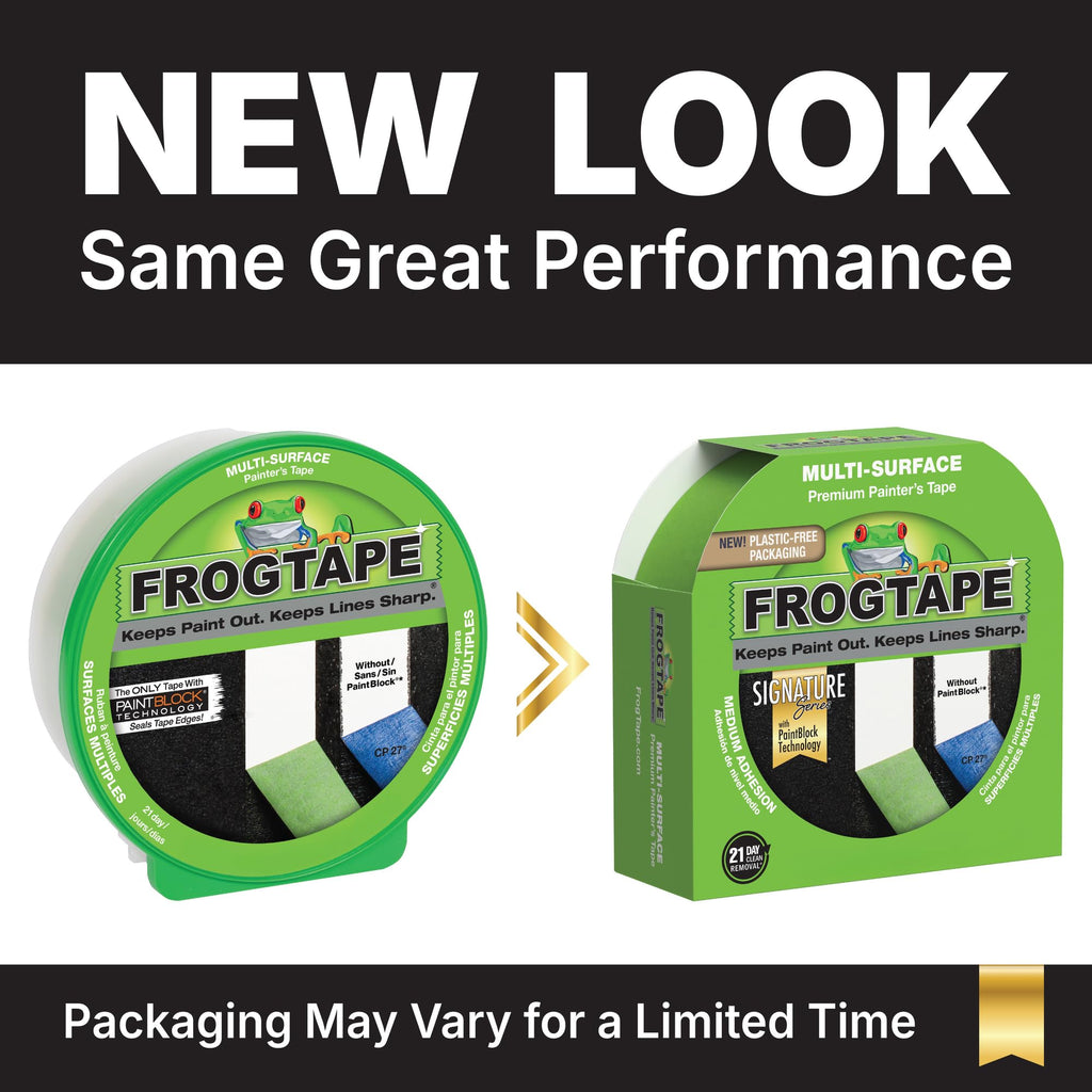 FrogTape Multi-Surface Painter's Tape with PAINTBLOCK, 1 in Wide (0.94 in x 45 yd), Quick Stick Medium Adhesion, Premium Green Painters Tape Removes Clean, 1 Roll (1396748)