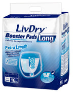 LivDry Incontinence Booster Pads, Use with Adult Diapers for Women and Men, Extra Comfort Softness, Disposable Pad (16 Count, Long Length)