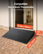 VEVOR 4" Rise Rubber Threshold Ramp, 3 Channels Cord Cover Door Ramp, No-Slip Surface, 2200 Lbs Load Capacity Rubber Ramp for for Home Doorways Driveways Curb Home Steps, 41.8" L x 24" W x 4" H