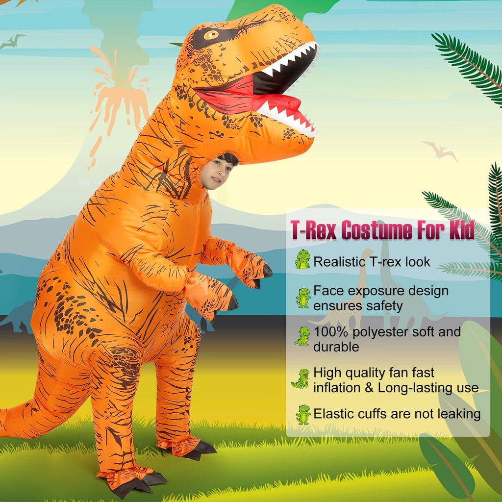 viwzon Inflatable T-Rex Costume, Kids Dinosaur Blow Up Suit for Halloween Cosplay Themed Parties, Dino Costume