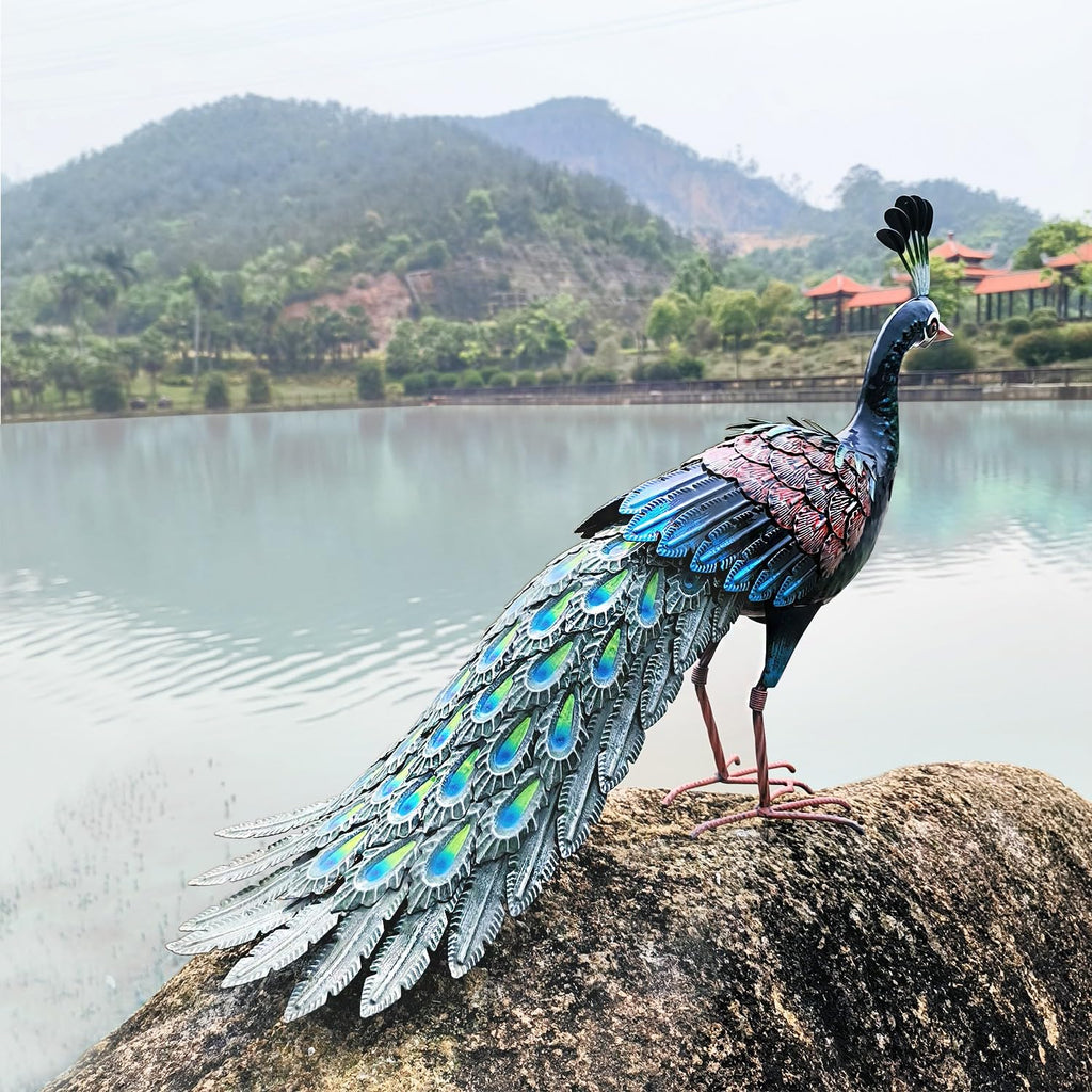 Kircust Outdoor Metal Peacock Statue, 24" L