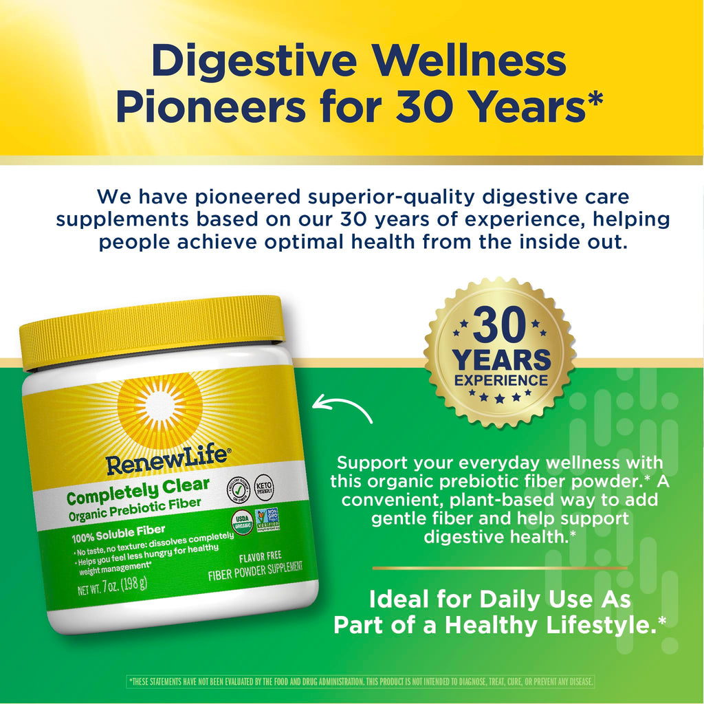 Renew Life Adult Completely Clear Organic Prebiotic Keto Friendly Fiber, Powder, 7 oz. (Package May Vary)