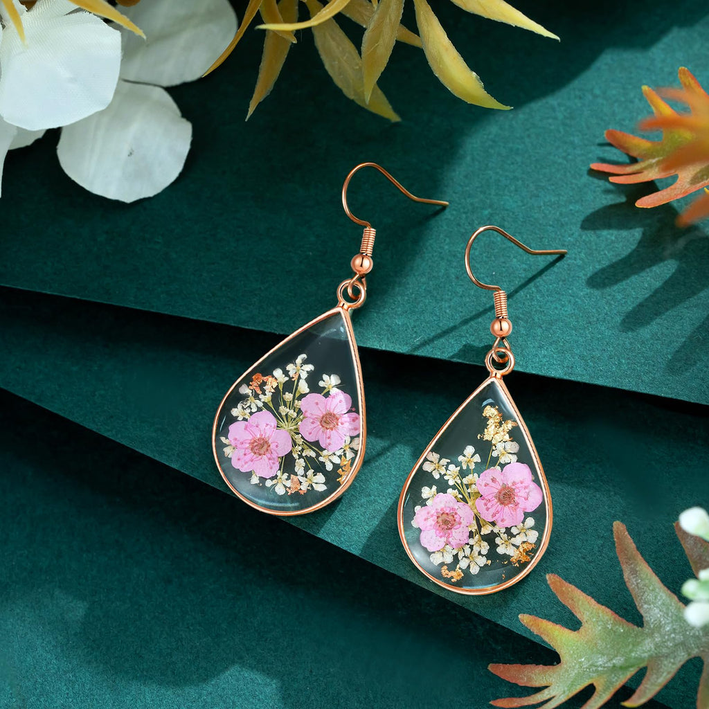 Hefestus Flower Earrings for Women,Daffodil and Queen Anne's Lace Real Pressed Flower Earrings,Unique Handmade Design Dangle,Cute Earrings,Thoughtful Gift for Christmas,Valentine's,Mother's Day
