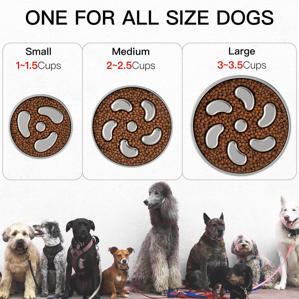 Feedoo Slow Feeder Dog Bowl-2Cups for Medium Breeds, Double Wall Food-Grade Stainless Steel, Heavy Duty with Non-Slip Rubber Base, Puzzle Maze Bowl to Slow Down Eating