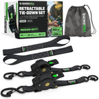 Rhino USA Retractable Ratchet Straps (2-Pack) - 1 Inch x 10 Feet (1,209lb Break Strength) - Auto Self Retracting Tie Down Straps for Truck, Cargo Trailer, Motorcycle, ATV, UTV - Black