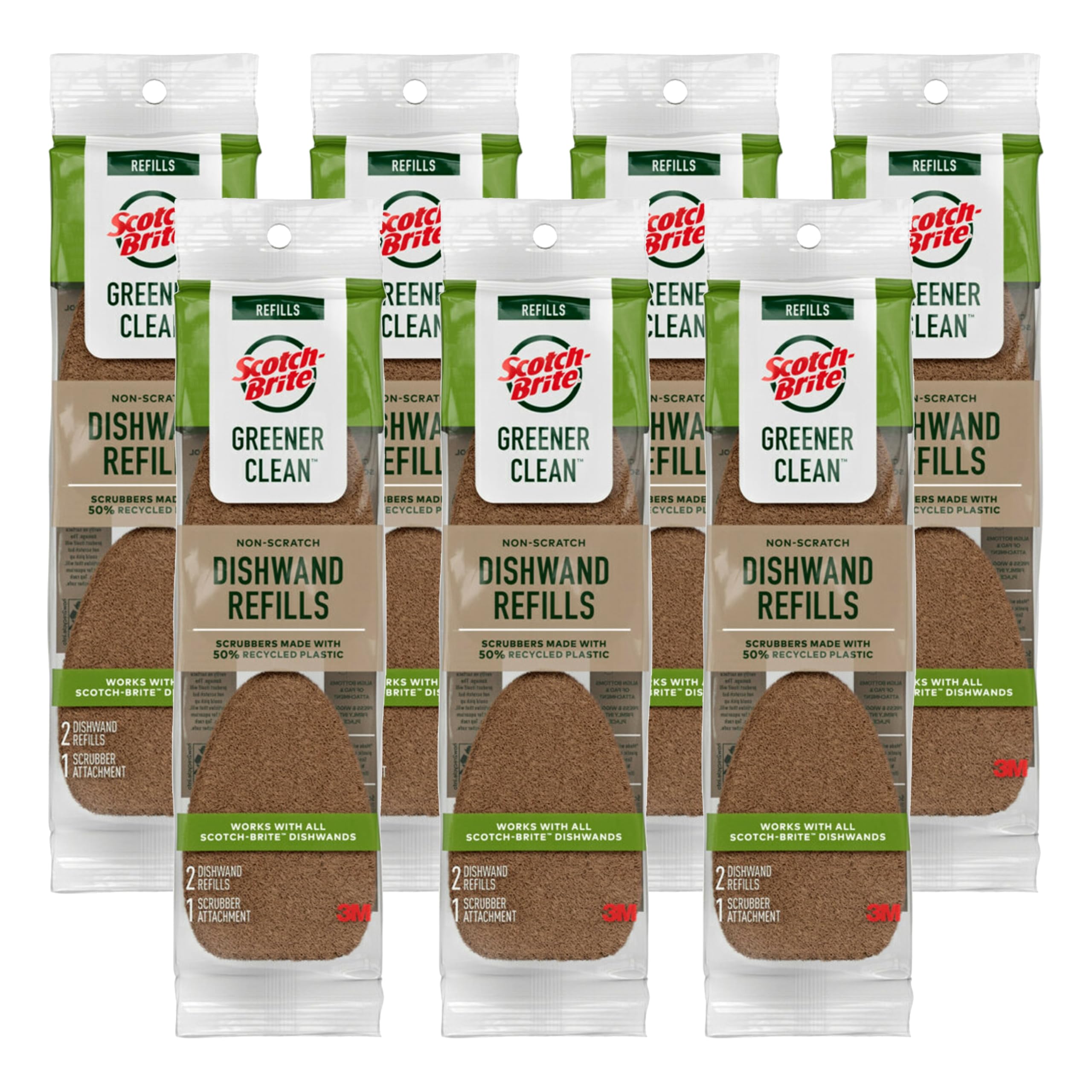 Scotch-Brite Greener Clean Non-Scratch Dishwand Refill, 14 Dish Wand Sponge Refills, Best for Nonstick Pots and Pans, Glass, Tubs & Showers, Fits All Scotch Brite Dishwands