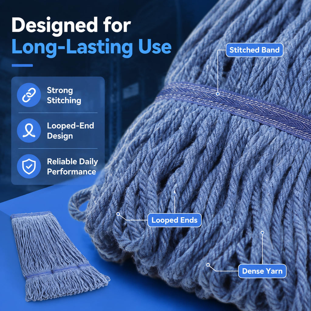 2 Pack Heavy Mop Replace Head，mop Head Replacement,Commercial mop Heads,Reusable Mop Head Refills-Replacement Mop Heads SuitableWet Industrial Blue Cotton Looped End String Head Refill (Blue)