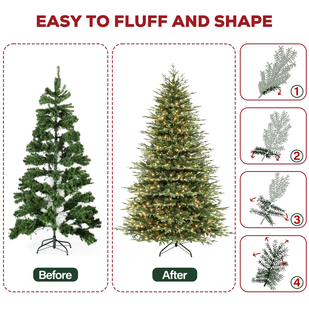 Hykolity 7.5 ft Prelit Christmas Tree with Realistic PE Foliage