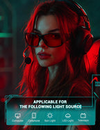 TIJN Sleep Glasses for Blue & Green Light Blocking,Red Lens Dual AR Coating,Wraparound Oversized for Screen,Computer & Gaming,Upgraded Jet Black