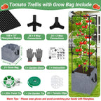 Qinzave 3 Pack Square Tomato Cages with Grow Bags, 42.5 Inch Stable Square Tomato Planter Support Stakes Kit for Garden, Tomato Cages Trellis Pots for Spring Climbing Vegetables Fruits Vines Flowers