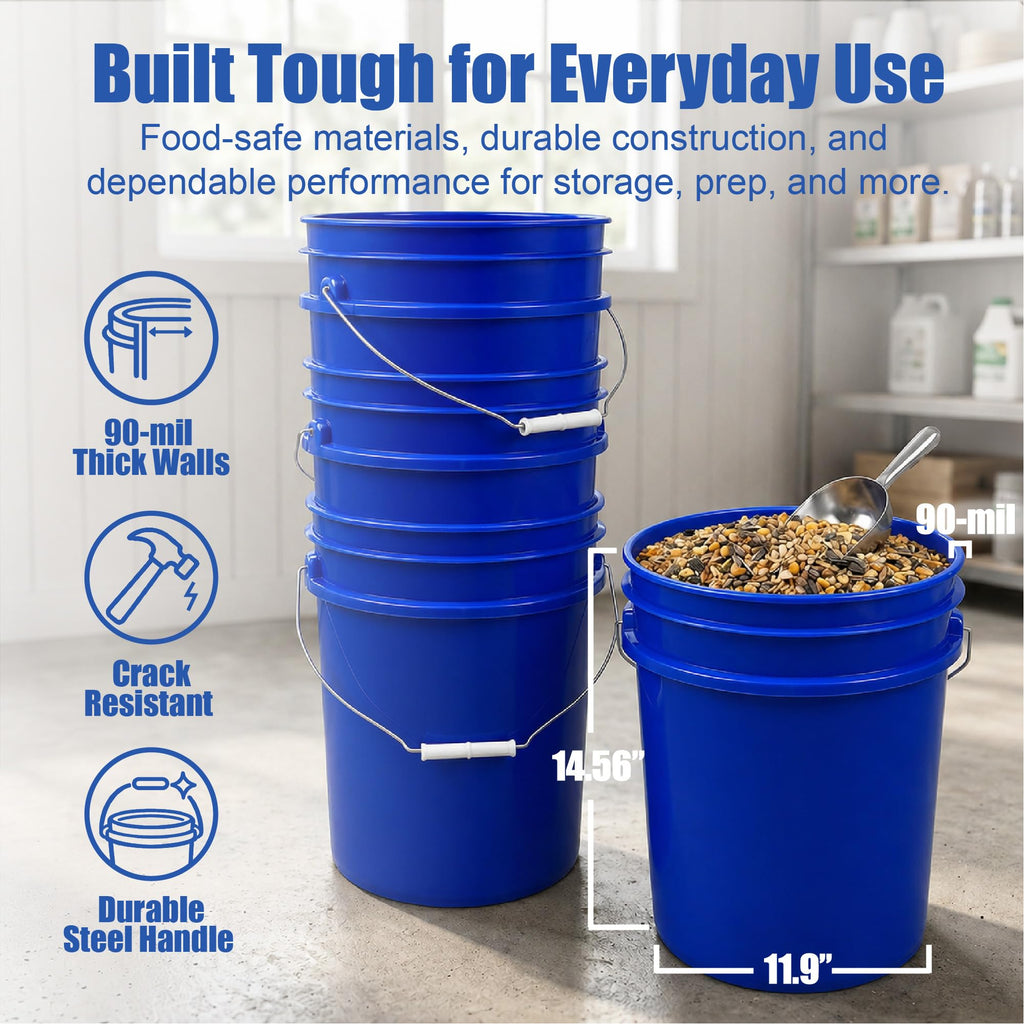 ePackageSupply 5 Gallon Bucket - Food Grade Bucket with Airtight Gasketed Tear Strip Lid, BPA-Free, Heavy-Duty 90 Mil HDPE Plastic Pail, Bulk Storage, Durable Container, Made in USA - Blue, 3 Packs