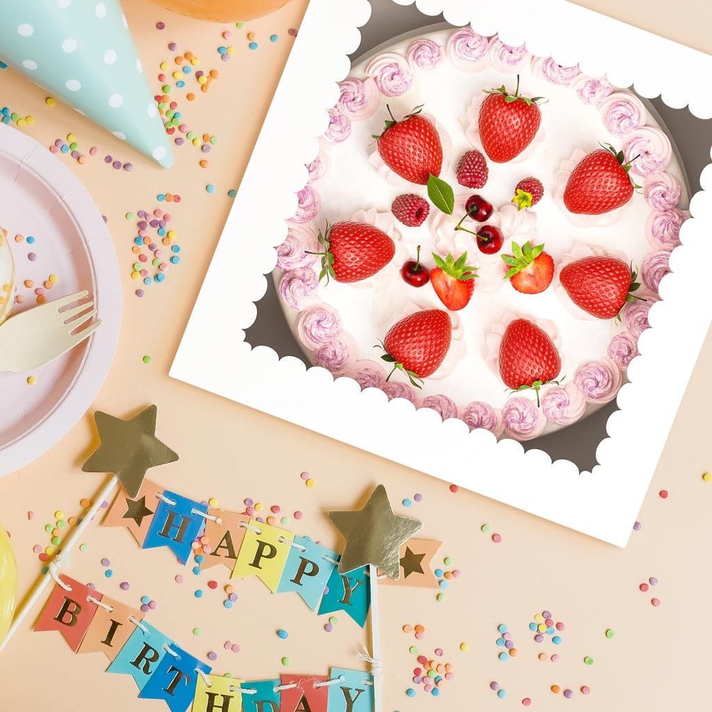RYDDOY 3 Pack Cake Boxes with Board, 10x10x8 In Tall Cake Box with Window