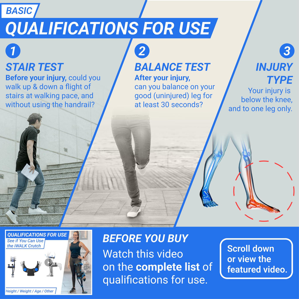 iWALK3.0 – The Original Hands Free Knee Crutch - Alternative to Crutches and Knee Scooters - iWALK Replaces Crutches for Adults - Peg Leg Crutch For Lower Leg Injuries - See All Qualifications for Use - Not for Elderly or Balance Impaired