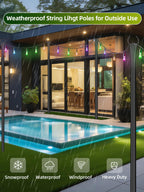 LRYXEG String Light Poles for Outside 4 Pack, 10ft Metal Outdoor String Light Poles for Deck - Ideal for Patio, Garden, Yard, Front Porch Decorations, Black