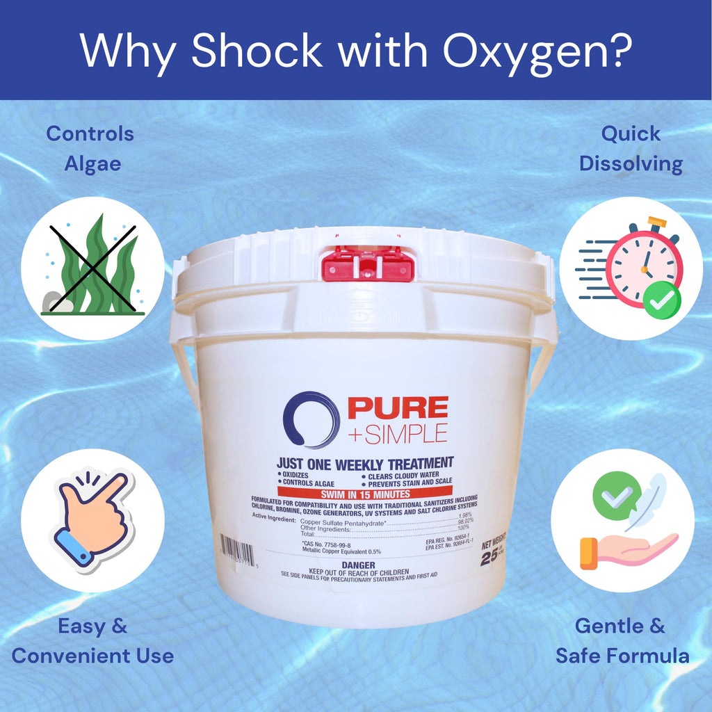 Pure + Simple | All-in-One Weekly Pool Treatment | Controls Algae & Clarifier for Swimming Pools with Copper-Based Formula | Ideal for Above Ground and Inground Use - 25 lbs