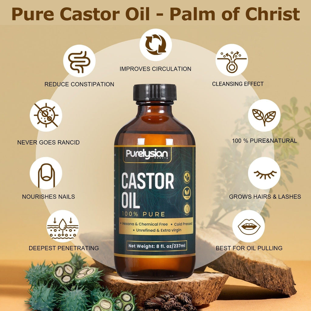 Purelysian Beauty Castor Oil Pack Wrap Organic Cotton, 7 Pcs Caster Oil Pack Kit for Stomach and Liver Detox Pack Kit (8fl.oz/237ml)
