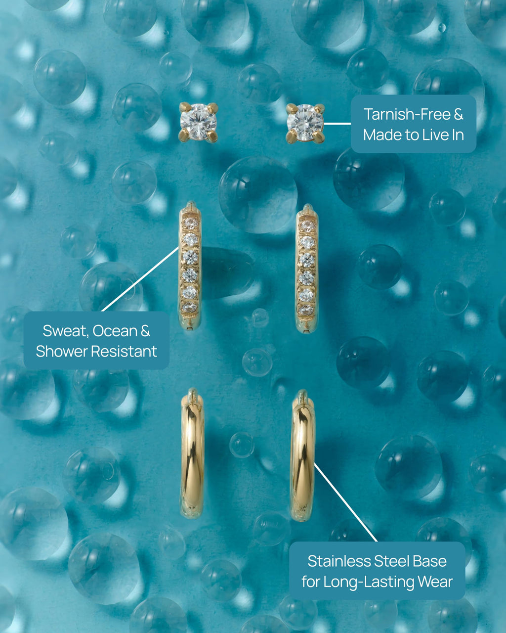 PAVOI CZ Huggie Set, Yellow Gold, Size 3 Millimeters, 12 Millimeters