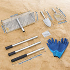 Sand Flea Rake, Long Handle Sand Sifter for The Beach, Stainless Steel Shark Tooth Sifter Comes with A 16-Inch Wide Mesh Screen for Collecting Fleas, Shark Teeth, and Seashells