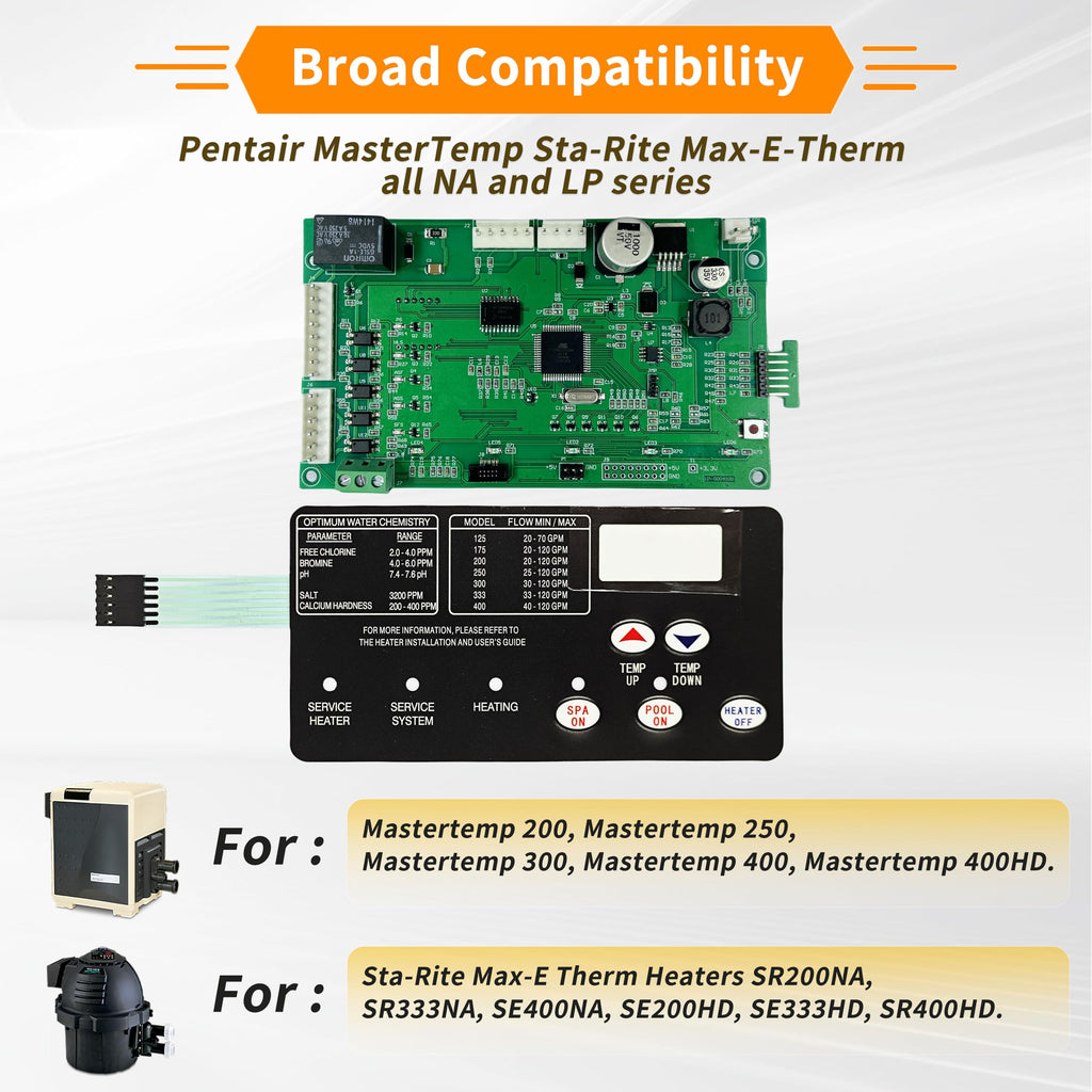 Kartio 42002-0007S Control Board Kit Replacement for Pentair MasterTemp 200/250/300/400 and Sta-Rite Max-E-Therm SR200/SR333/SR400, with 472610Z Switch Membrane Pad