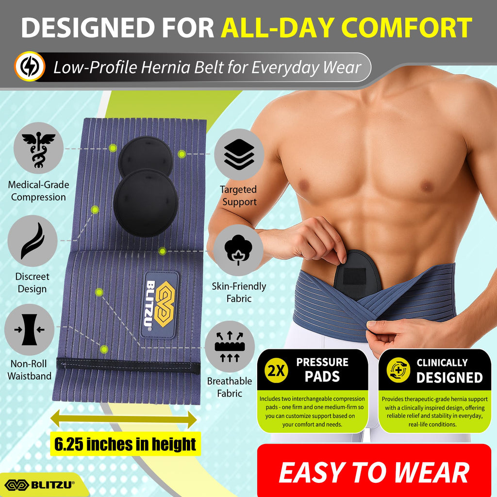 BLITZU Umbilical Hernia Belt for Men & Women, Abdominal Binder Adjustable Truss Support with 2 Compression Pads for Naval, Ventral, Incisional, Epigastric, Belly Button Hernias, Pre Post Surgery S-M