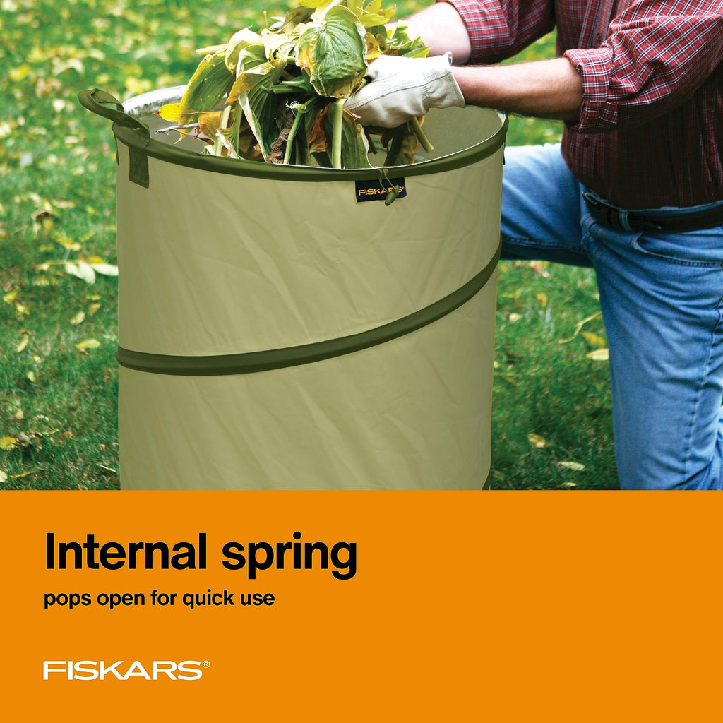 Fiskars Kangaroo Collapsible Garden Bag with Heavy Duty Hardshell Bottom for Leaf and Yard Waste, 30-Gallon Reusable Container for Lawn Care and Gardening