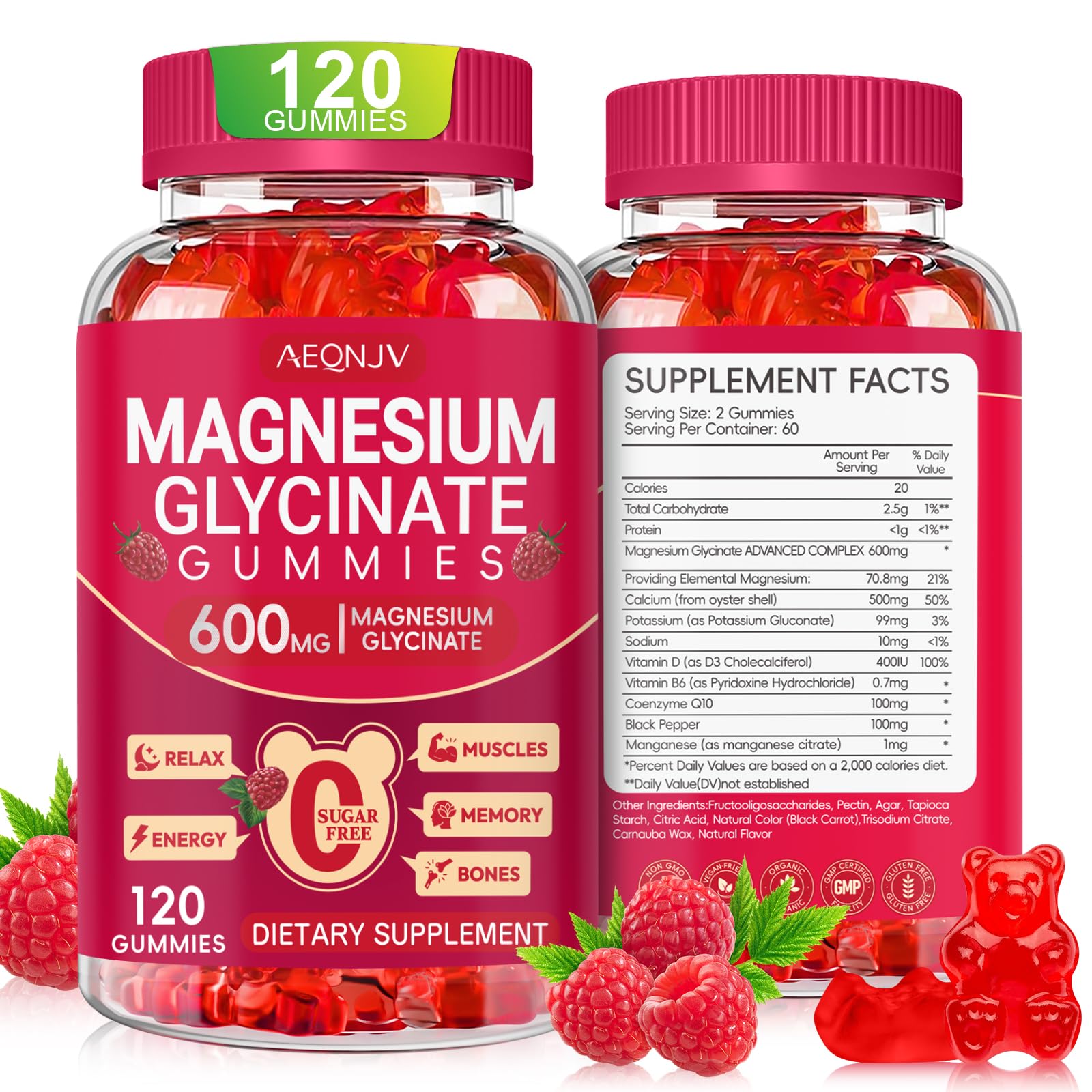 Magnesium Glycinate Gummies 600mg, Sugar Free Magnesium Gummies for Adults, Chewable Potassium Supplements for Body Support, Zzz and Relaxation, 120 Count