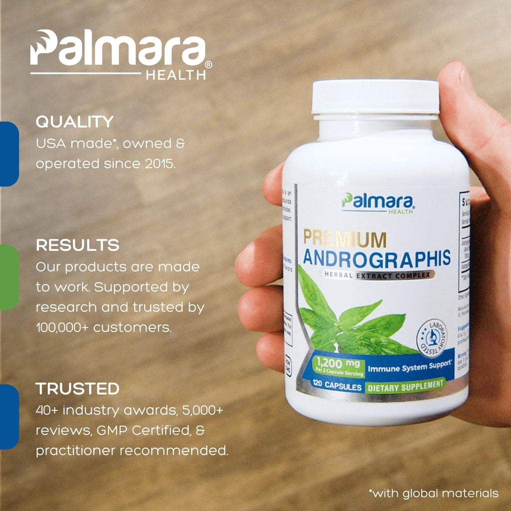 Palmara Health Premium Andrographis Paniculata Extract 1,200mg with 100mg Andrographolides Vegan Capsules for Immune & Digestive Support, Non-GMO, Gluten Free, Herbal Dietary Supplement