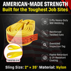 DD Sling 2 Inch x 35 Foot Nylon Lifting Sling – USA Made, 6,400 lb Vertical, 5,100 lb Choker, 12,800 lb Basket – 2-Ply Heavy Duty 900 Webbing, Type 4 Twisted Eye & Eye Rigging Sling