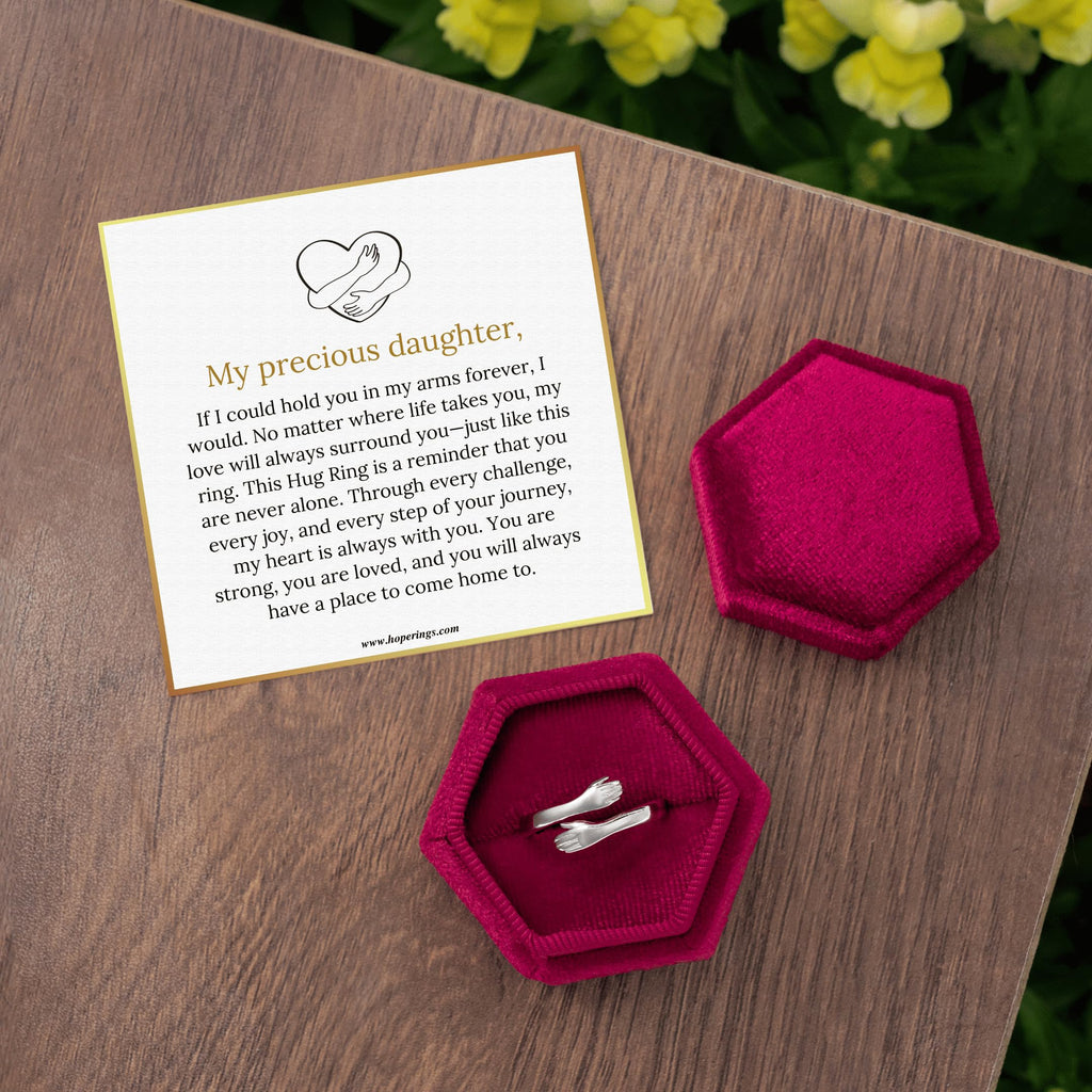 To My Daughter Hug Ring by Hope Rings – Inspirational 304 Stainless Steel Jewelry with “Always With You” Message – Adjustable Ring for Women – Tarnish Free Jewelry Gift for Her – Birthday Gift for Her