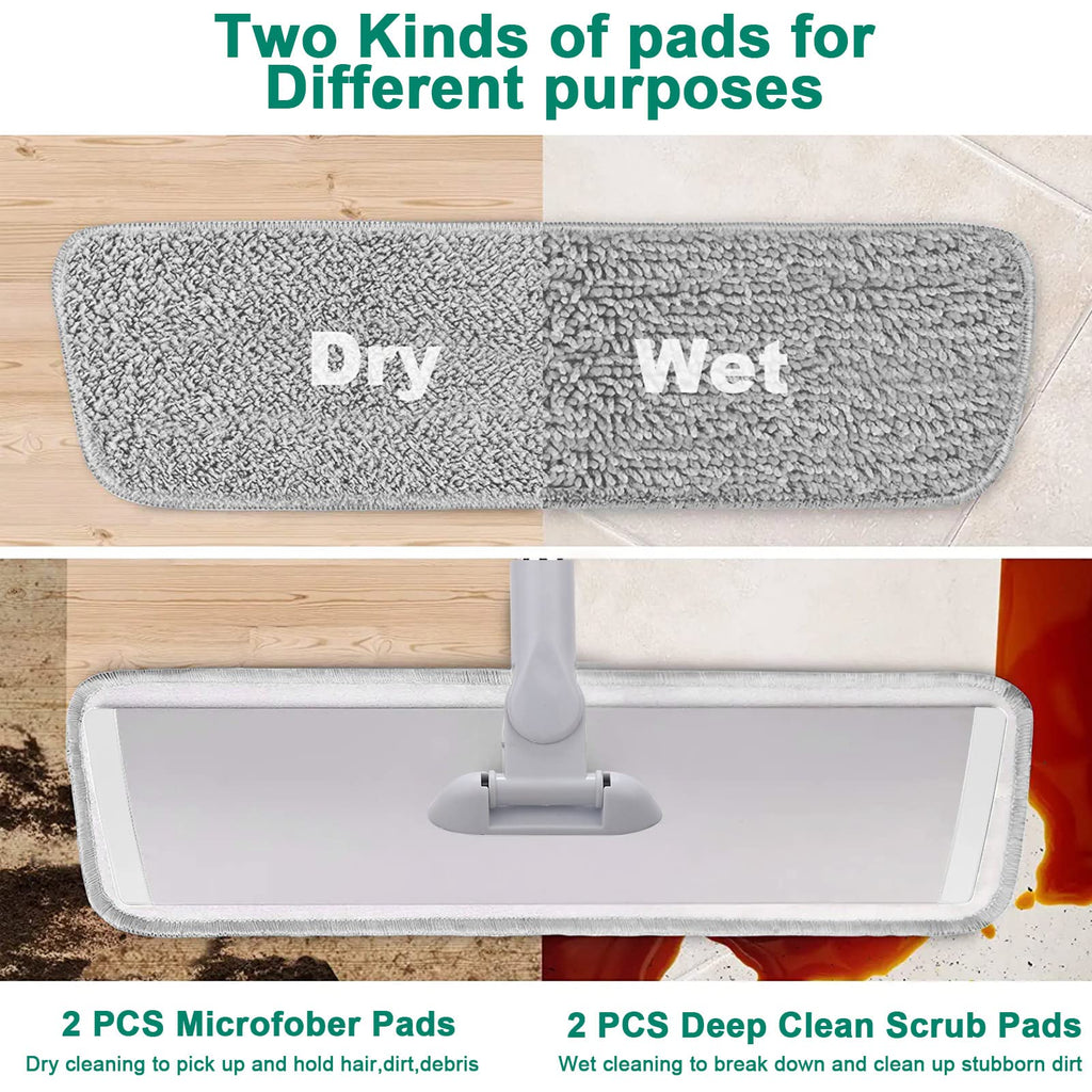 18" Professional Microfiber Mop Floor Cleaning System, Flat Mops with Stainless Steel Handle, 4 Reusable Washable Mop Pads, Wet and Dust Mopping for Hardwood, Vinyl, Laminate (White&Grey)