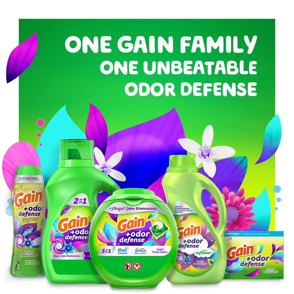 Gain + Odor Defense Liquid Laundry Detergent, Super Fresh Blast Scent, 184 fl oz, 128 Loads, HE Compatible