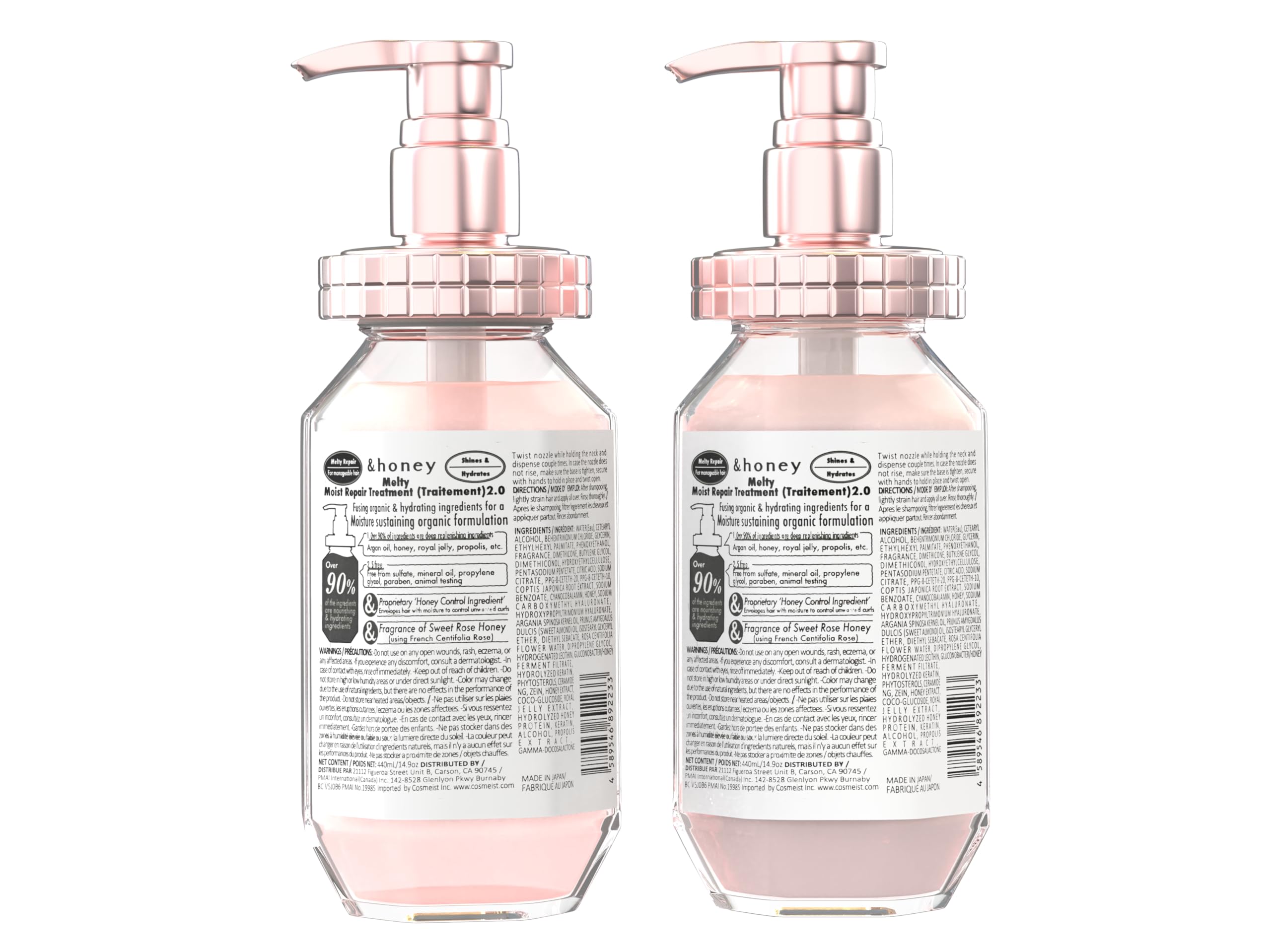 &-honey Melty Moist Repair Japanese Shampoo & Conditioner Set (440 mL) | For Wavy, Curly, Kinky Hair | Deep Hydration, Frizz Control & Damage Repair