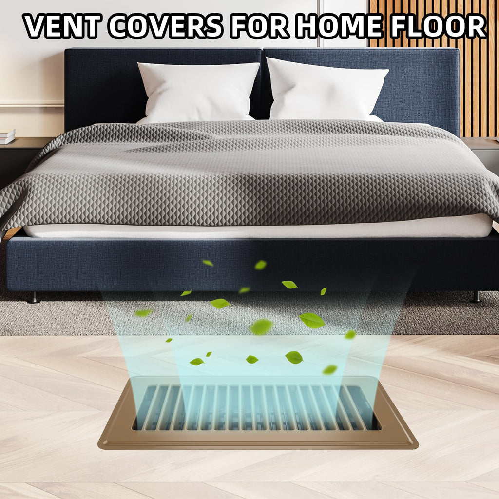 Floor Register 2x10, 6 Pack Floor Vent Covers for Home Floor Heavy Duty Steel Walkable Floor Vents Air Vent Covers 14x6 for Sidewall and Floor