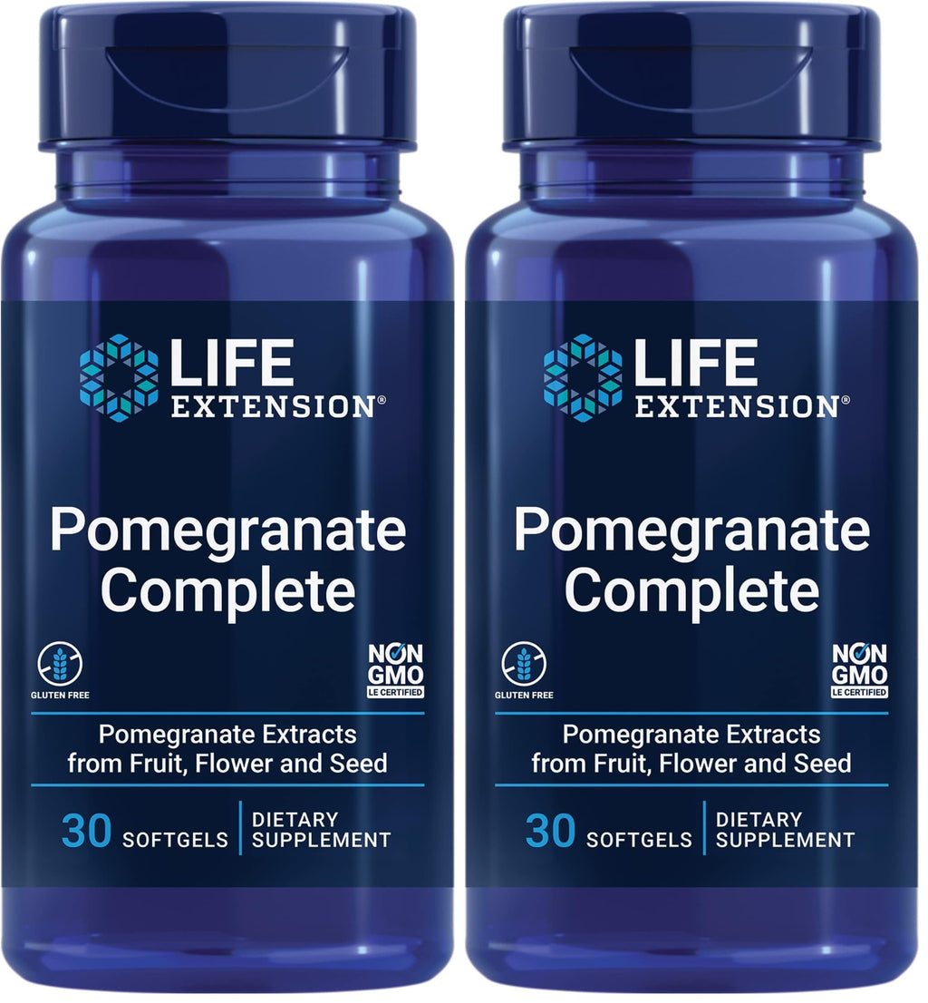 Life Extension Pomegranate Complete,Fruit Extract,Flower,Seed Oil Extract,Cardiovascular Health,antioxidant Support,superfood Supplement,Gluten Free,Non-GMO,30 softgels,(Pack of 2)