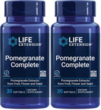 Life Extension Pomegranate Complete,Fruit Extract,Flower,Seed Oil Extract,Cardiovascular Health,antioxidant Support,superfood Supplement,Gluten Free,Non-GMO,30 softgels,(Pack of 2)