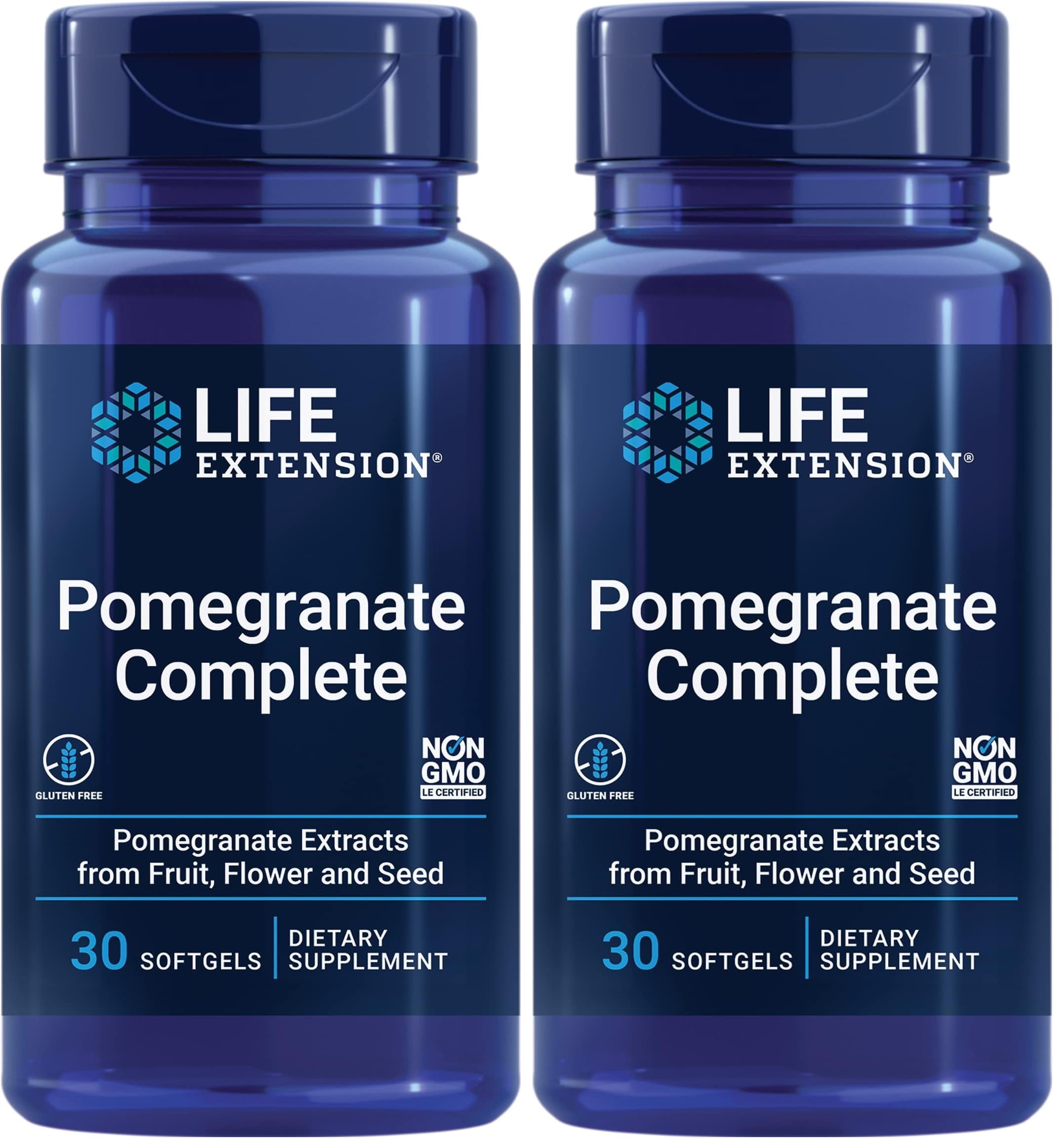 Life Extension Pomegranate Complete,Fruit Extract,Flower,Seed Oil Extract,Cardiovascular Health,antioxidant Support,superfood Supplement,Gluten Free,Non-GMO,30 softgels,(Pack of 2)
