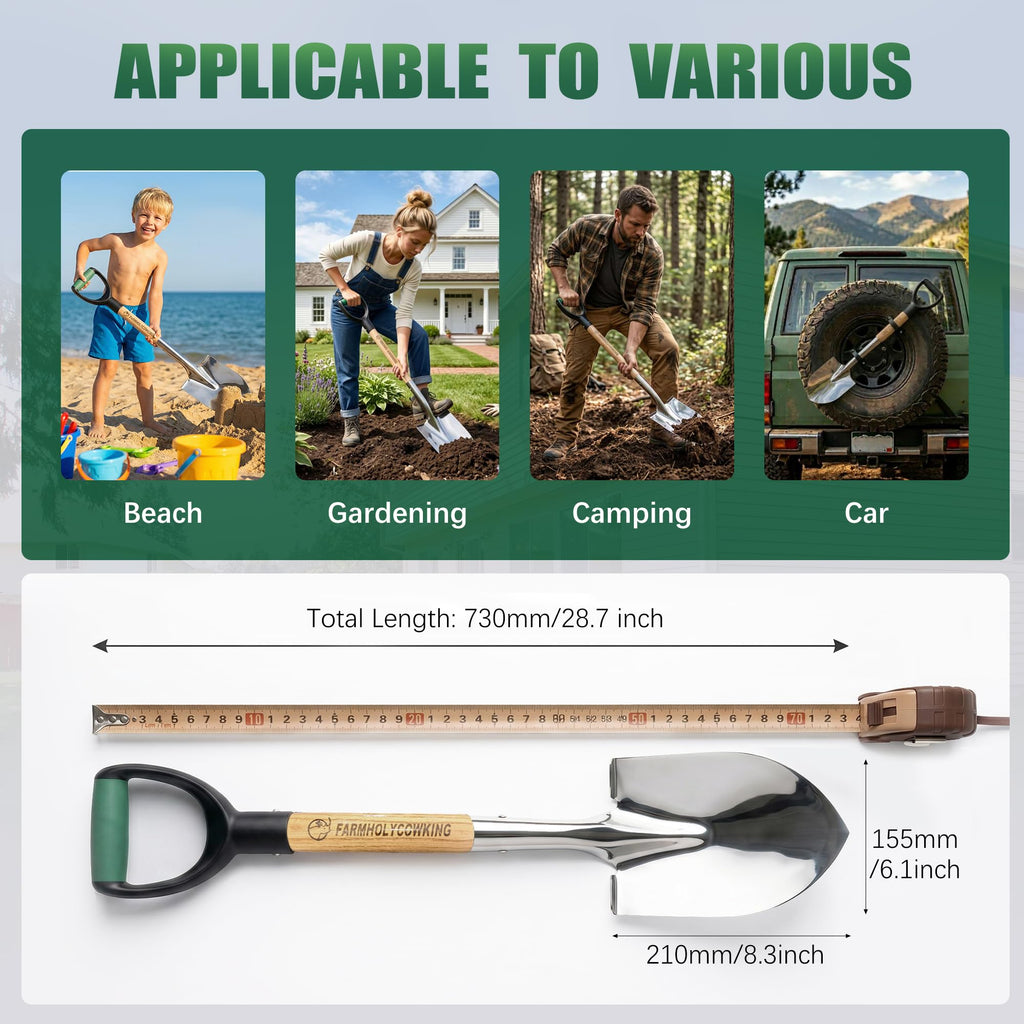 Garden Shovel for Digging, 29 Inch Small Shovel with Ergonomic D-Handle, Heavy Duty Stainless Steel Gardening Shovel for Planting and Yard Work, Compact Beach Shovels for Sand, Soil and Landscaping