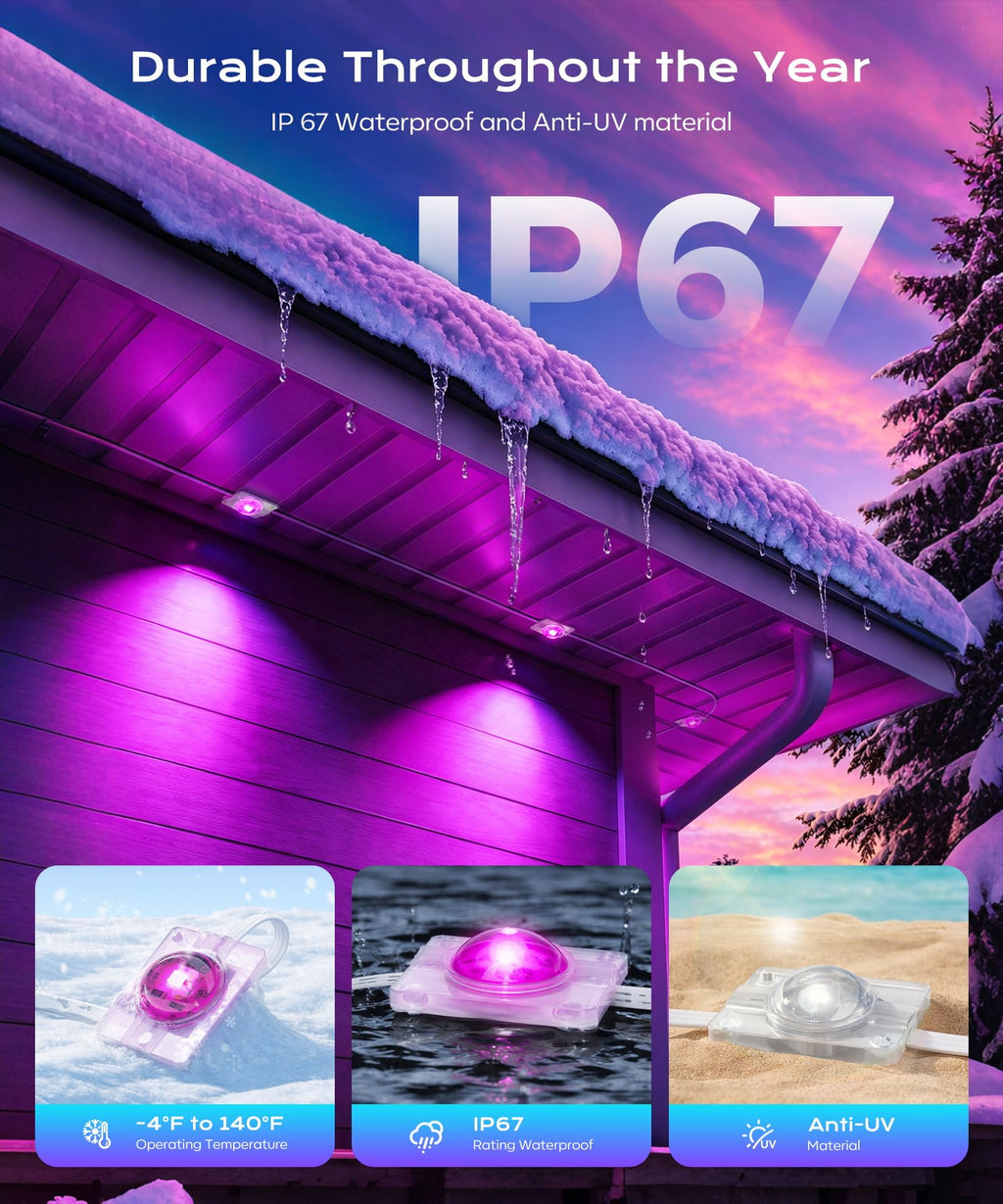 Ecoeve Permanent Outdoor Lights for House, 50ft Christmas RGB+IC Lights