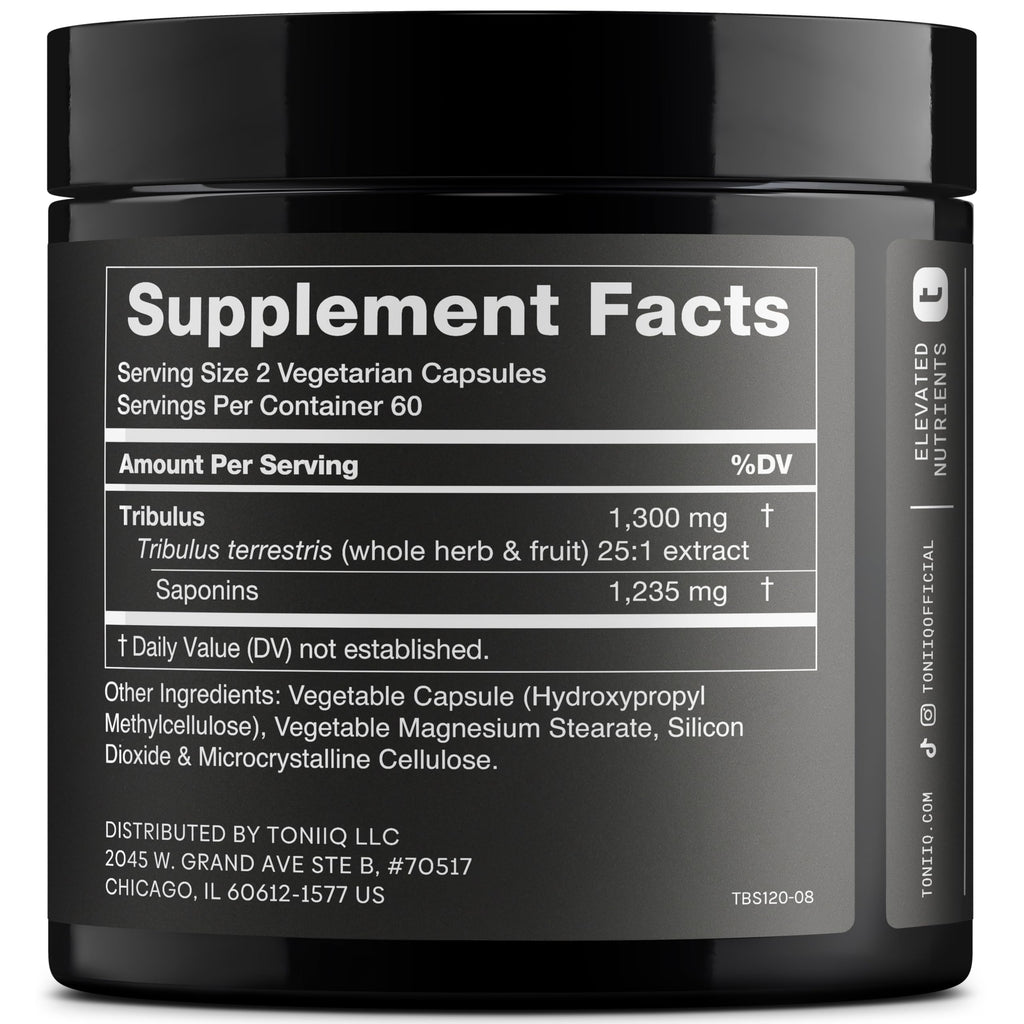 Toniiq Tribulus Terrestris for Men - Ultra High Potency 25:1 Extract with 95% Saponins - 1300mg Pure & Concentrated Formula - Third-Party Lab Tested for Purity & Quality - 120 Capsules