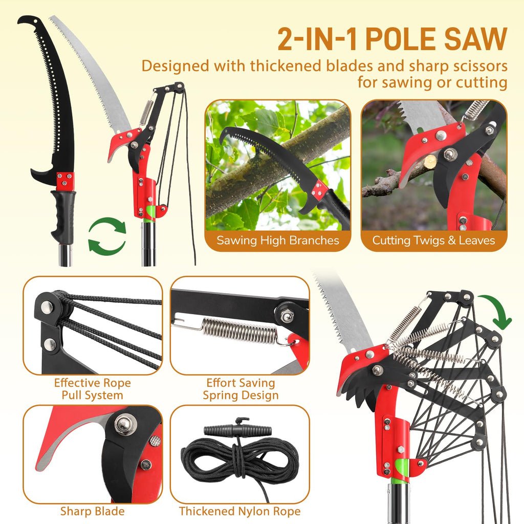 Outvita 30 Feet Extendable Manual Pole Saw Tree Pruner, Yellow