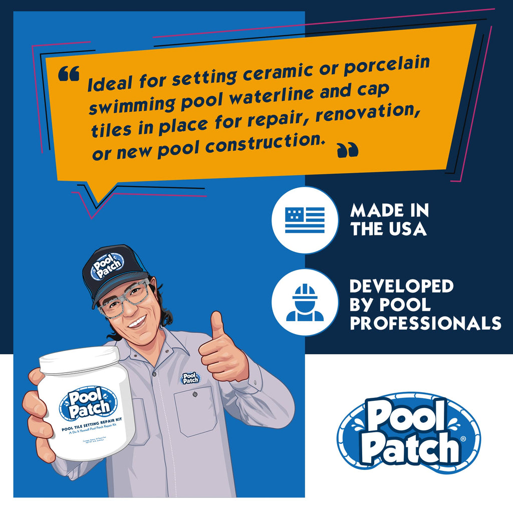Pool Patch Gray Pool Tile Adhesive Thinset Repair Kit 3 lb - Easy to Mix and Apply Setting Formula - Perfect to Glue Pool Tile - Quick-Drying, Extra Strong Bond - (coverage: approx. 6 sq. ft)