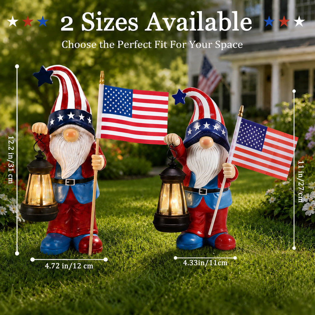 Nacome Solar Patriotic Gnomes Statues with Flag for Garden Decor