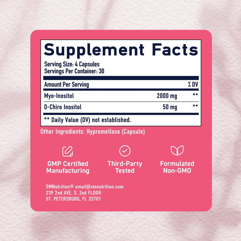 Myo-Inositol & D-Chiro Inositol for Hormone Balance for Women | Fertility, Ovarian Health & Cycle Support | Ideal 40:1 Ratio, Myoinositol 2000mg & D Chiro 50mg | Ovarian Support Vitamins | 120 Ct.