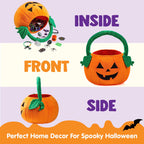 JOYIN Halloween Pumpkin Plush Tote Bucket, 11 X 13.4 inches Candy Trick or Treat Bag, Cute Halloween Basket with Handle for Kids Girl Boy Trick or Treating, Party Favor Supplies, Kids Gifts Goody Bag
