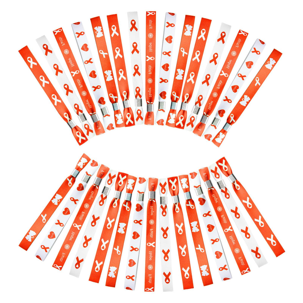 WANDIC Orange Ribbon Bracelets, 30 Pcs 5 Styles Leukemia Awareness Wristbands Adjustable Polyester Wrist Bands Kidney Cancer Wrist Strap for Men Women, 6.89 * 0.59in, Polyester, no Gemstone