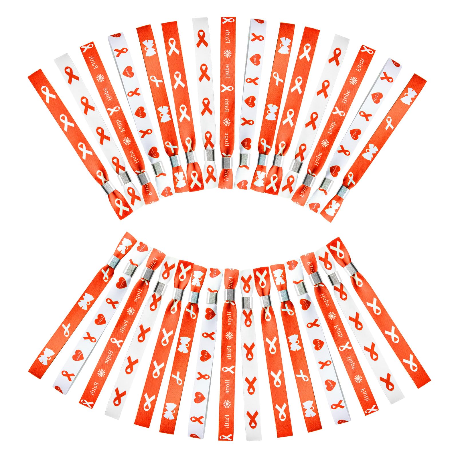 WANDIC Orange Ribbon Bracelets, 30 Pcs 5 Styles Leukemia Awareness Wristbands Adjustable Polyester Wrist Bands Kidney Cancer Wrist Strap for Men Women, 6.89 * 0.59in, Polyester, no Gemstone