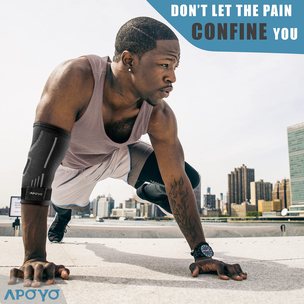 APOYO Elbow Brace for Tendonitis and Tennis Elbow, Compression Support Sleeve, Elbow Brace for Men and Women (Shipped From USA), With Adjustable Strap for Weightlifting, Arthritis, Workouts, Reduce Joint Pain During Fitness Activity (Small)